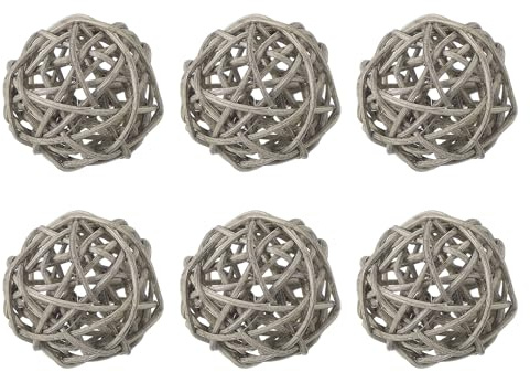 QUARKZMAN Rattan Deko Kugeln 50mm Dekokugel Wicker Rattan Ball Grau 6 Stück | Wellensittich Spielzeug Vogelspielzeug Hochzeitsfeier Mittelstücke Hausdekoration Vasenfüller Tischdekoration Wohnaccessoires