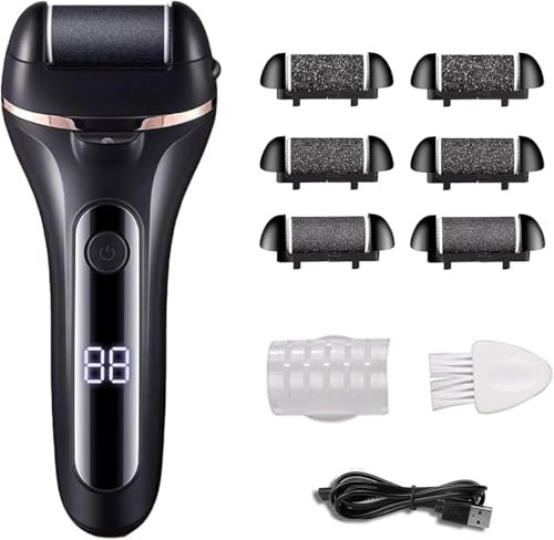 Electric Foot File, Professional Foot Callus Remover, Rechargeable Foot File Pedicure Kits with 6 Roller Heads for Feet Care
