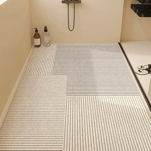 Surwin Tapis de Douche Antiderapant, Moderne et Simple Doux Tapis de Baignoire Antidérapant avec Trous de Drainage Tapi de Bain de Massage en PVC Luffa (Chevauchement,60x90cm)