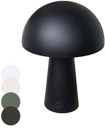 Coen Bakker LED Tischlampe Pilzform dimmbar IP44 USB 3 Lichtfarben Touch-Dimmer Innen & Außen Camping Balkon Terrasse Schlafzimmer, Farbe:Schwarz
