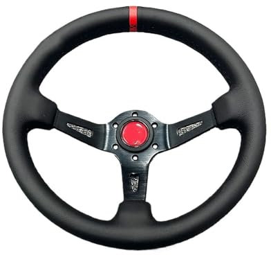 Volante Sportivo Auto,Volante a Calice Volante universale in pelle da 13 pollici Volante profondo Accessori Auto﻿(Red)