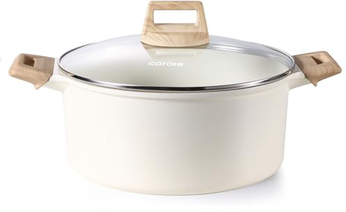 CAROTE Nonstick Stock Pot with Lid, 6 Quart White Granite