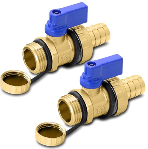 2 Stück Kugelhahn 1/2 Zoll, Messing Kugelhahn Anschluss 1/2 Zoll AG, mit Sicherheitskappe, Füll Entleerungsventil für Kessel, Metallgriff blau, Füllventil Entleerungsventil für Wasser, Gas, Sanitär