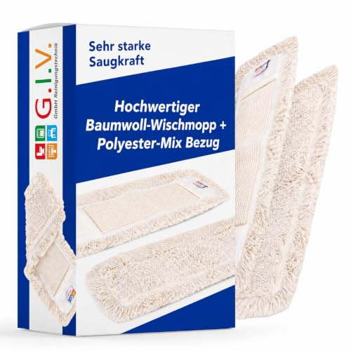 G.I.V. 50x Multi Mopp 50cm - Hochwertiger Baumwoll-Wischmopp + Polyester-Mix Bezug - für Industrie & Gebäudereinigung - Starke Saugkraft - Ersatzbezug Bodenwischer für alle gängigen Klapphalter (50x)