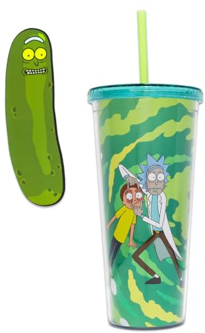 Rick and Morty Tumbler for Adults - Bundle with 20 Oz Tumbler Cup with Straw Plus Bookmark | Rick and Morty Merchandise Set
