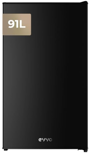 EVVO Frigorífico Mini F24BK, 91 L, Negro, Bajo Consumo 85 kWh/año, Compartimento congelador, 41 dB, Mini nevera de diseño moderno para estudios, oficinas y zonas de ocio