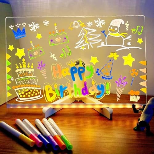 YOUYIKE LED Zeichenbrett 30x20cm Leuchttafel mit 7 Stiften & Ständer Schreibtafel Leuchtschriftzug Sign Leuchtendes Zeichenbrett für Kinder Teenager Notiztafel Kreatives Geschenk Weihnachten