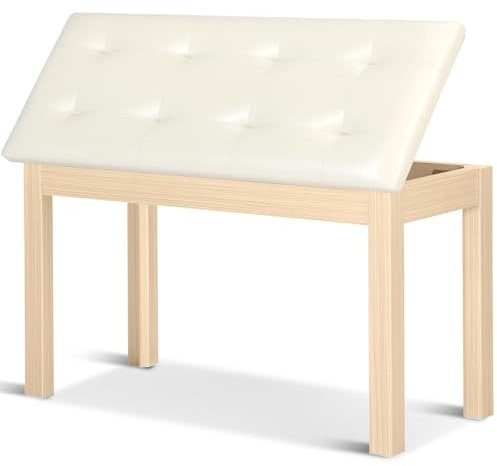 Vediya Duet Piano Bench with Storage - Wooden Solid Wood Piano Bench, Tufted Padded Keyboard Bench, Piano Stool & Piano Chair Seat Vanity Stool, Duet Double Piano Seat (Apricot)