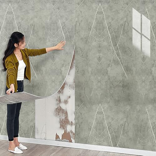 Cathpetic Grey Marble Self Adhesive Wallpaper Peel and Stick Wall Panels 40 * 300cm 1 Roll,Thick Waterproof Insulating Wallpaper PVC Stick on Wall for Kitchen,Living Room,Bedroom,Ceilings,Bathroom