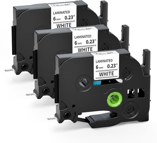 COLORWING TZe-211 kompatibel mit Brother 6mm 0.23'' Ptouch Bänder TZe211 | Tz-211 Schwarz auf Weiß Schriftbänder Laminiert für Brother H100r H105 E100 D210 900 1000 1280 Beschriftungsgerät, 3x