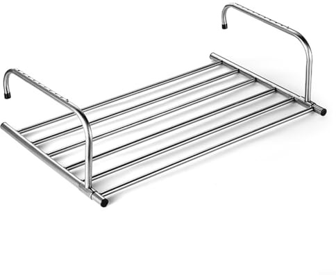 Advokingtap Confezione da 1 appendiabiti pieghevole in acciaio inox per termosifoni, davanzale e balcone, supporto salvaspazio per asciugare asciugamani, scarpe, calzini, argento, 40 cm (40 cm)
