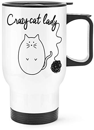 Ball of Yarn Crazy Cat Lady Travel Mug Cup with Handle