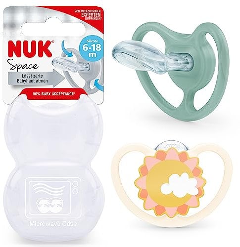 NUK Space Schnuller | 6-18 Monate | Schnuller mit extra großen Belüftungsöffnungen | BPA-freies Silikon | 2 Einheiten | Bär/Wal oder Katze/Pinguin (verschiedene Design)