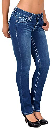 ESRA Damen Jeans Hose Jeanshosen Damen Straight Leg Dicke Naht Kontrastnaht bis Übergröße J540