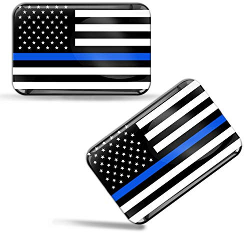 Biomar Labs® 2 x Aufkleber 3D Gel Silikon Stickers USA Amerika Thin Blue Line Flag Dünne Blaue Linie Polizei Flagge Fahne Auto Motorrad Fahrrad Fenster Tür PC Handy Tablet Laptop F 46