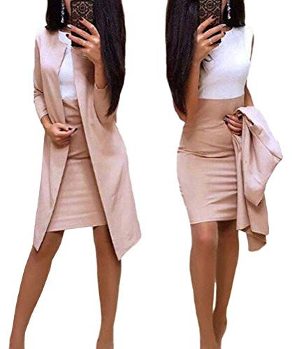 Minetom Femme Combinaison de Robe Deux Pièces Ensemble Élégante Crayon Robe et Veste Longue Entreprise Bureau Soirée Fête Formel B Kaki 40