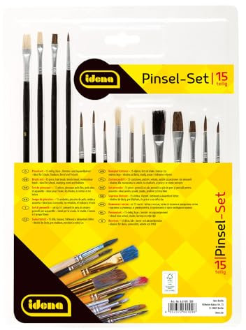 Idena 60109 - Set de pinceaux, 15 pièces, différentes sortes, pinceaux en soie, pinceaux ronds & pinceaux aquarelle