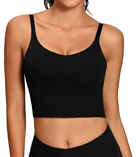 Lemedy Sport-BH mit verstellbarem Riemen, gepolstertes Tanktop, Workout, Yoga, Fitnessstudio, Laufen - Schwarz - Medium