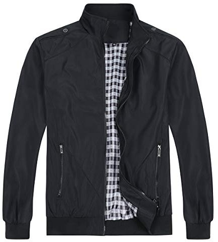 Allthemen Giubbotto da Uomo Leggero Giacca Militare Comodo Giacca Casual Primavera Autunno Aviatore Collo Alto Estate #7533 Nero XL
