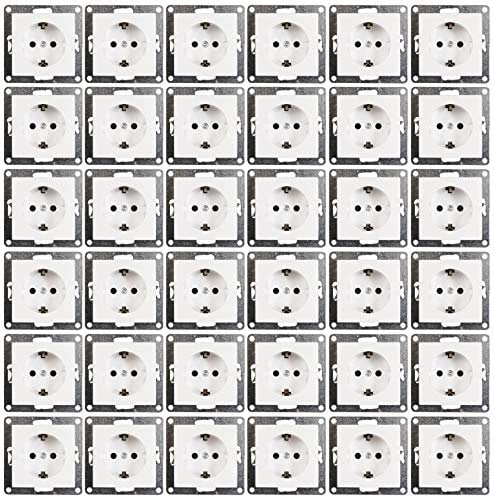 McPower Schutzkontakt-Steckdose Flair | 36er-Pack Unterputz 250V 16A mit Einsteckschutz | Schraubanschluss | für Innenbereiche wie Küche Wohnzimmer Büro