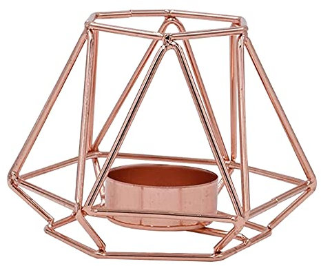 Bougeoir Géométrique Moderne, Bougeoir en Fer de Style Simple, pour Mariage, Vacances, événements, Décorations de fête, Métal, Rose Gold, Low Shape(Or Rose)