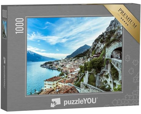 puzzleYOU: Puzzle 1000 Teile „Wunderschönes Panorama von Limone sul Garda am Gardasee“ – aus der Puzzle-Kollektion Gardasee, Landschaft