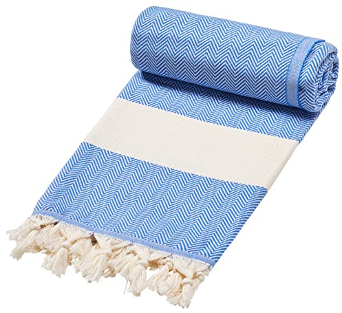 Sowel® Strandtuch XXL, 100 x 200 cm, Saunatuch, Badetuch Groß, Leicht, Dünn, Hamamtuch, Fouta, Pestemal, Damen und Herren, 100% Baumwolle, Ocean Blue