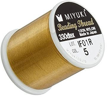 1 stk Miyuki Perlen Nylon vorgewacheter Faden, Gold (Col.5), ca. 0,20 mm / 50 m - Größe B (Miyuki beading nylon pre-waxed thread, gold (col.5), approx 0.20 mm / 50 m - size B)