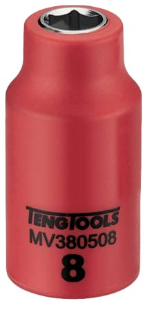 Teng Tools 3/8 Inch Drive 8MM Metric 6 Point 1000 Volt Shallow Insulated Socket | Electricians Tool | Insulated Tool | Electrical Tool - MV380508