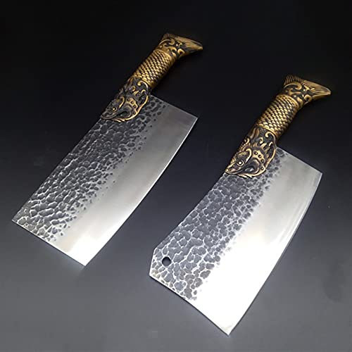 Haushalt Knochenhacker Longquan Manuelle Schmiedehacker Schneiden Messer Knochenhacker Dual-Zellen-Messer Reiner Kupfer-Carving-Griff messerset (Color : A and B)