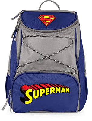 Picnic TIME DC Comics Superman PTX Backpack Cooler, Soft Cooler Backpack, Insulated Lunch Bag, (Navy Blue with Gray Accents)