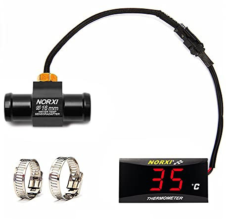 Termometro Digitale per Moto, Temperaturimetro universale dell'acqua per motociclette con sensori, termometro impermeabile per motociclette con allarme ad alta temperatura (16mm, Rosso)
