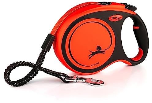 flexi Xtreme L Gurt 8 m schwarz, extrem beißfester oranger Gurt, extra robuste Roll-Leine für Hunde bis 55 kg