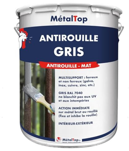 Metaltop - Antirouille Gris - Gris fenêtre - RAL 7040 - Pot 5 L