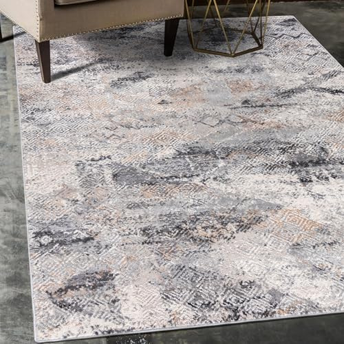 Mazovia Teppich Wohnzimmer 140x200cm Creme Abstrakt Weich Pflegeleicht | Teppich für Schlafzimmer Esszimmer Büro Beige Fußbodenheizungsgeeignet Reinigungsmittelbeständig Kurzflor Leicht zu Reinigen