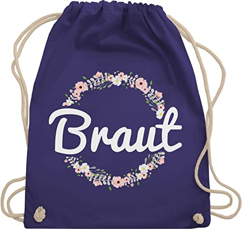 Turnbeutel Rucksack - JGA Junggesellenabschied Frauen - Braut Blumenkranz - Unisize - Lila - hen party accessories jungesellinnenabschied outfit jga. bripe rucksackbeutel brautrücksack brauttaschen
