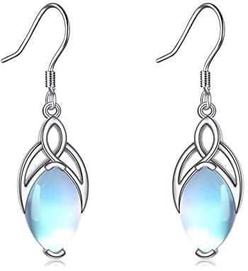 Mondstein Ohrringe für Damen 925 Sterling Silber Irischen Ohrhänger Keltischen Knoten Hängend Ohrringe Schmuck Geschenke (H-Mondstein mit keltischem Knoten)