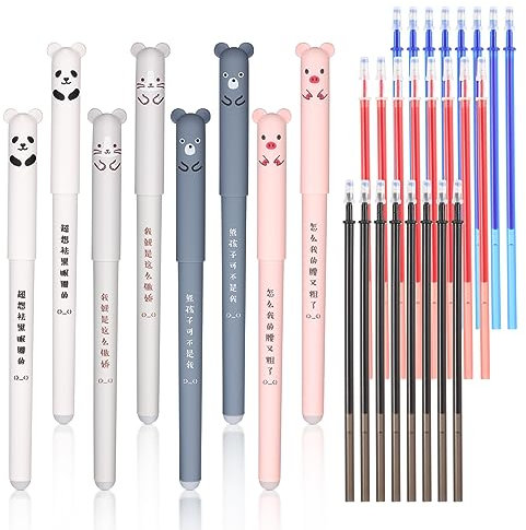 YUWJOOWEE Radierbarer Kugelschreiber, 8 Stück Löschbarer Gelstifte mit 24 Nachfüllungen, 0.35mm Cartoon Stift Radierbar Stift für Studenten Geschenk, Schul Bürobedarf