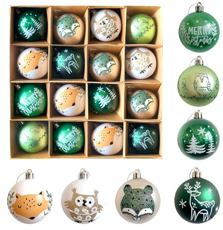 ATJTYSX 16 Stücke 6CM Christbaumkugeln Deko Weihnachten, Weihnachtskugeln Kunststoff Set, Grünes Weihnachtskugel-Set, Weihnachtsdeko Innen Aussen, Plastik Weihnachtskugeln