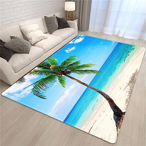 Teppich Moderne Teppiche Wohnzimmer Kurzflor Weich Großer Teppich Für Schlafzimmer Esszimmer Heimdekoration rutschfest Wohnzimmerteppich Palme Mit Meerblick 40 X 60 cm