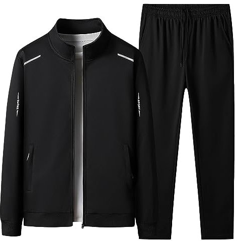 Herren Trainingsanzug Tracksuit Fußball Jogginganzug Reißverschluss Sweatjacke+Sporthose Set Sport Anzug Für Männer psg Trainingsanzug Jogging Sport Gym Warm Sportswear NOFS Schwarz XXL