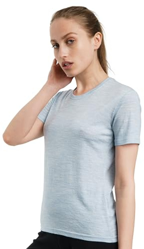 Merino.tech 100 % merinoskjorta dam vandring – merinoull t-shirt damer kortärmad – sport termoundertröja – naturligt mjuka underkläder damer, Iceberg crewneck, S