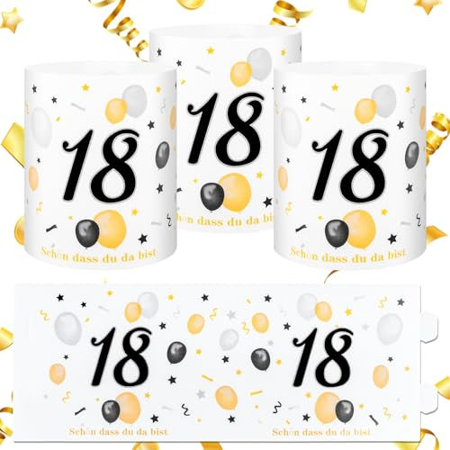 RUNEAY Windlichter 18 Geburtstag Tischdeko 16 Stück, Windlicht Tischdeko Geburtstag für Teelichter, Kerzen, Windlicht 18 Geburtstag Schön DASS du da bist Deko Tisch für Draußen Drinnen