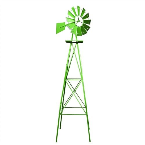 Wiltec Windrad mit 245 cm Höhe, Windmühle in Grün, Windspiel im US-Design, Gartendeko mit kugelgelagertem Texasrad, Rankhilfe für Garten