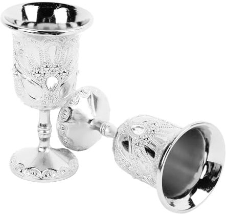 BEIJIALY 2 Pcs Calice Gobelet Tasses Vintage Argent Calice, Verres à Gobelet Royal, Verre à Cocktail Exquis Lumière Luxe Rétro Verre à Vin en Métal pour Bar À La Maison