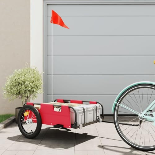 ZEYUAN Fahrradanhänger Rot Oxford-Gewebe und Eisen, Fahrrad Anhänger, Lastenanhänger, Handwagen, Fahrrad-lastenanhänger, Lastenfahrrad 94167