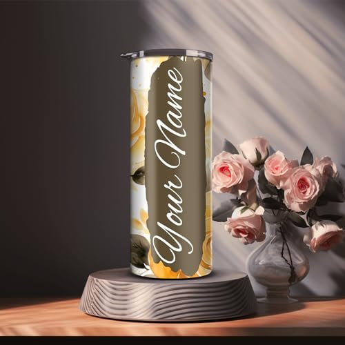 Vaso Floral Con Nombre Personalizado De 20 Oz, Taza De Acero Inoxidable Personalizada, Taza Con Nombre Con Pajita, Vaso Con Nombre, Vaso Personalizado Con Tapa Y Pajita, Taza Del Día De La Madre