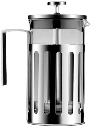RihanCurvy - Kaffeepresse, French Press 600ml, Doppel-Filtersystem, hitzebeständiges Glas, rostfreier Edelstahlrahmen, spülmaschinengeeignet, ideal für Kaffee, Tee und Milchschaumzubereitung
