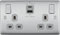 BG Brushed Steel Double Socket with USB 45W Type A & Type C USB NBS22UAC45G