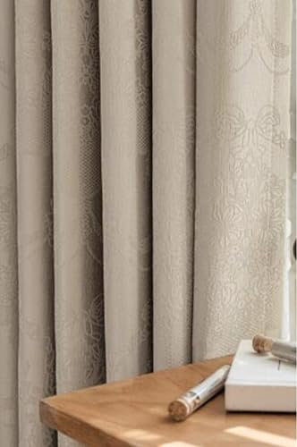 KnSam 2er Set Hellbraun Ösenvorhang Blickdicht, Gardine Vorhang Jacquard Blumen, Chenille Ösen Vorhänge Wohnzimmer Deko Verdunkelungsvorhang Kinderzimmer, Jeder B 132 x H 229cm